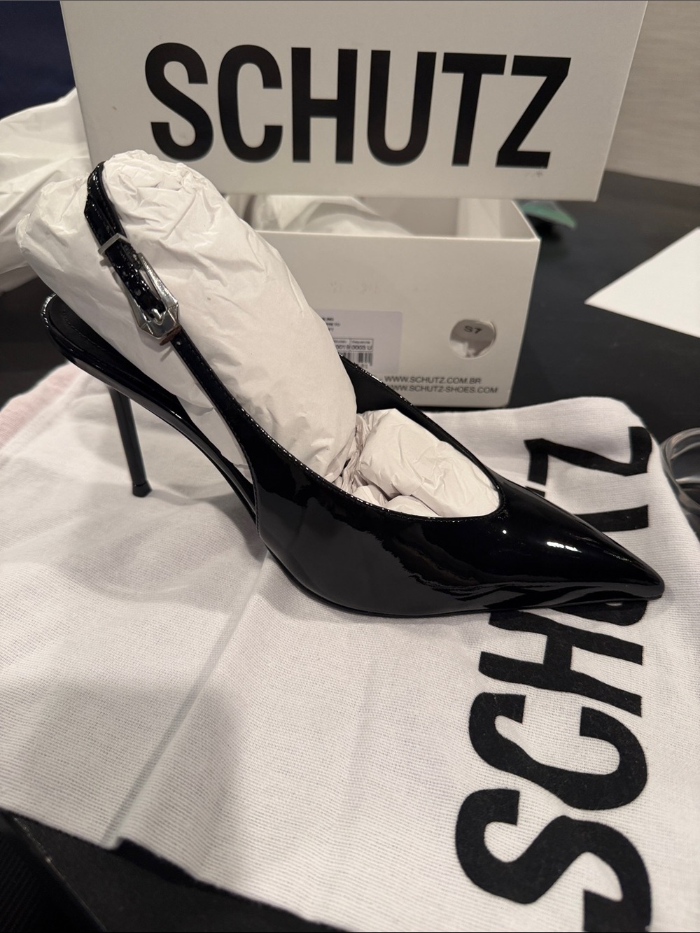 SCHUTZ Black Patent Pointed-Toe Stiletto Pump